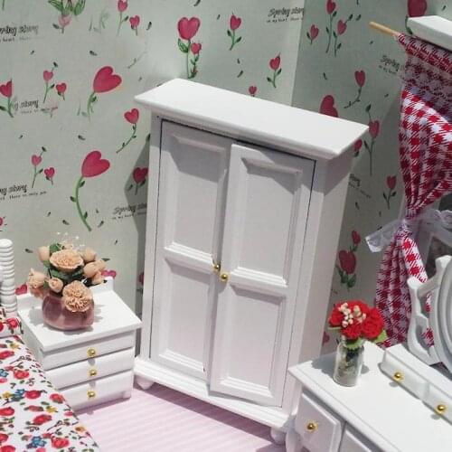 G05-X4648 children baby gift Toy 1:12 Dollhouse mini Furniture Miniature rement wooden wardrobe white color 1pcs