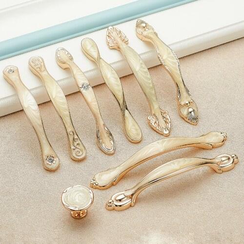 European Gold White Amber Kitchen Door Handle Cabinet Handles Wardrobe Door Drawer Pulls Knob Furniture Handle Hardware