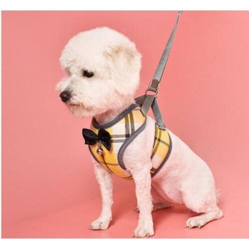 Korean Fashion Pet Supplies Teddy Small Cat Dog Breathable Vest Type Chest Strap Plaid For Dog Cat Traction Rope