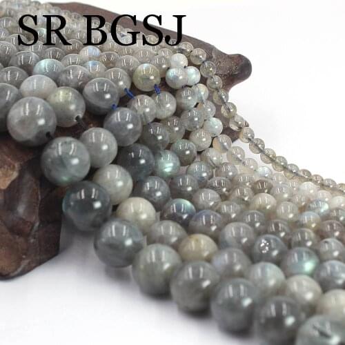 4-12mm Round Natural Stone Gray Labradorite DIY Jewelry Loose Beads 15"