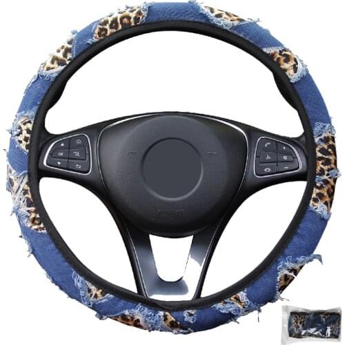 Fashion Car Steering Wheel Cover Wrap Denim Leopard Print 4 Styles Volant Girl Woman Cute Cool Funda Volante Auto No Inner Ring