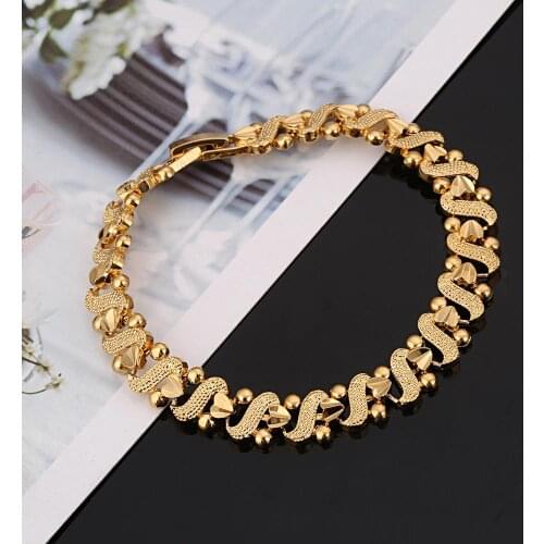 Trendy Romantic Heart Bracelet Gold Color Dubai Ethiopian African Women Jewelry
