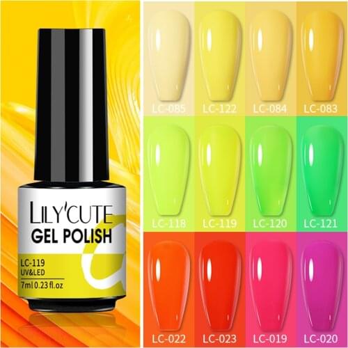 LILYCUTE 7ml Neon Nail Gel Polish Varnishes Nails For Manicure Semi Permanent Soak Off Esmalte Polish UV Gel Nail Polish