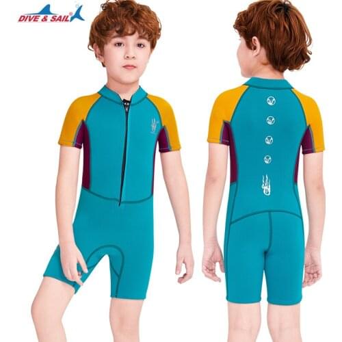 2.5mm Neoprene Wetsuit for Kids Shorty One Piece Front Zip Diving Surfing Swimming Thermal Suits UPF50