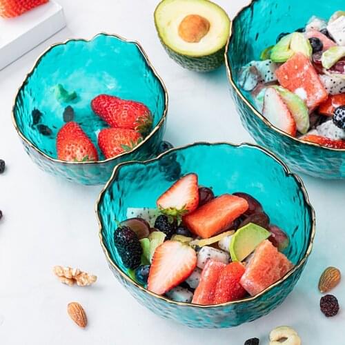 Irregular Nordic And Japanese Tableware Supplies Glod Inlay Edge Hammer Glass Salad Bowl Verrine Dessert Bowl Fruit Bowl