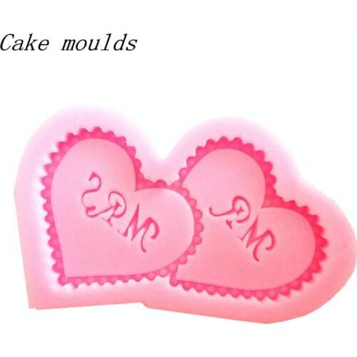 Wholesale Silicone mold K173 Mini double heart love Mr & Mrs shape Decoration clay mold Fondant cake mold