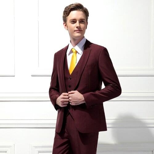 Latest Coat Pant Designs Burgundy Wedding Suits for Men Jacket Slim Fit Tuxedo Custom Groom Prom Suit 3 Piece Blazer Masculino