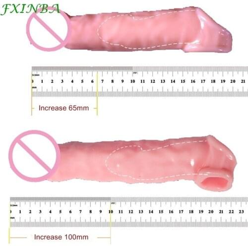 FXINBA 20/22cm Realistic Penis Sleeve Extender Big Cock Sleeve Dick Enlargement Delay Ejaculation Reusable Condom Men Sex Toys