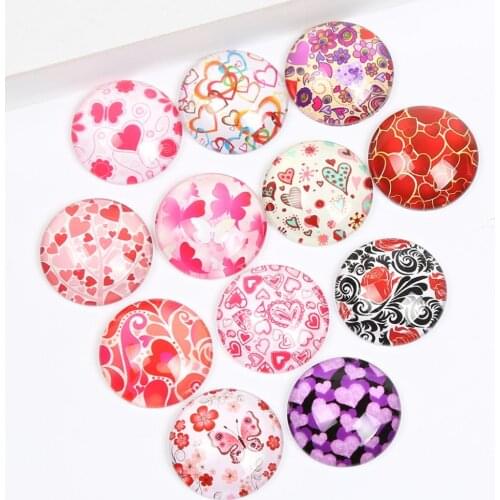Reidgaller mix valentine heart photo round dome pendant necklace glass cabochon 25mm 20mm 18mm 14mm 12mm 10mm diy findings