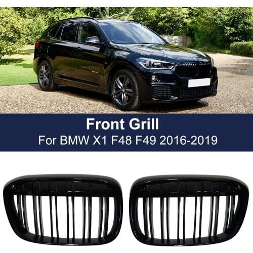 Car Front Bumper Grill Racing Grille for BMW X1 F48 F49 2016-2019 XDrive Double Line Slat Grills M style 51117383363 51117383364