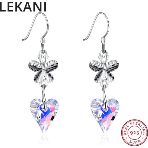 LEKANI Original Crystals From SWAROVSKI Leaf Heart Drop Earrings S925 Sterling Silver Fine Jewelry For Women Wedding Accessories