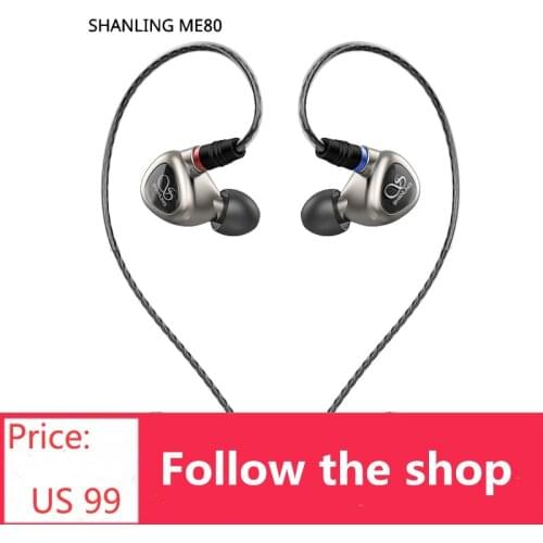 SHANLING ME80 In-Ear Earphone Hi-Res Dual Dynamic Driver Earbuds with 24-Core OFC MMCX Detachable Cable Aluminnium Alloy Shell