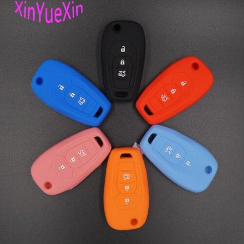 Xinyuexin Silicone Car Key Cover FOB Case For Chevrolet Chevy Cruze 2017 4 Buttons Flip Remote Key Case Jacket Car-styLing
