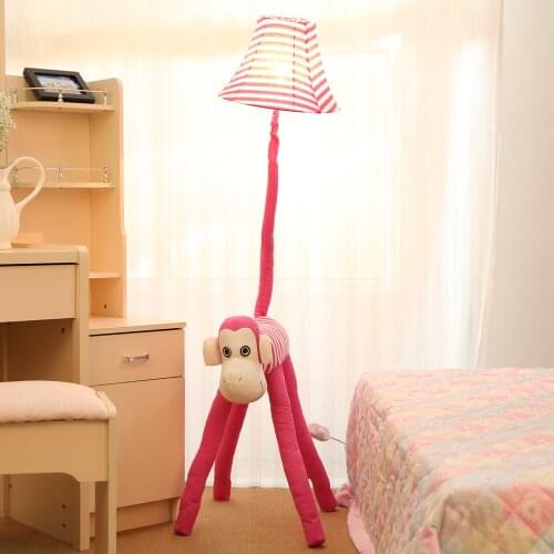 Lamps For living Room Decoration ligting Cloth Animal Pink stripes Monkey Children lighting Floor Light Dimmable Girls Gift