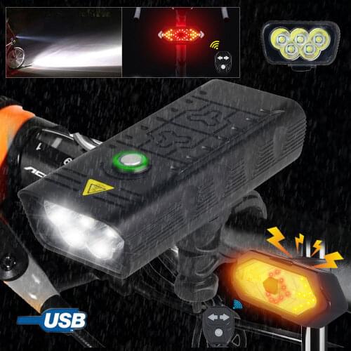 USB LED Rechargeable Bike Light 2XM-L T6 LED Front Handlebar Lamp 4 Modes Cycling Flashlight with Built-in Battery