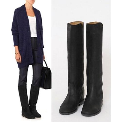 High winter boots for girls Distressed Leather Straight Long Boots Height Increasing Knee High Boots Black Brown ladies boots