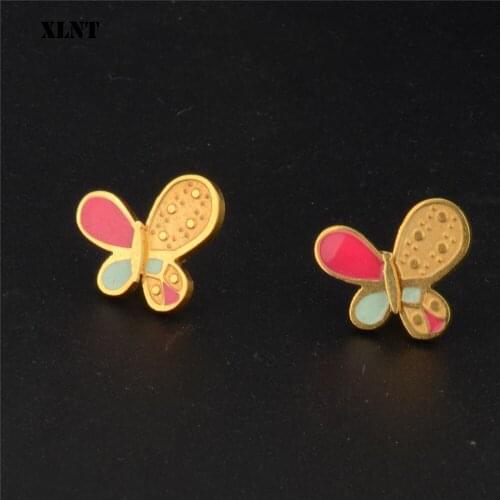 XLNT Free shipping Simple Delicate Dripping Oil Butterfly Stainless Steel Studs Earrings Fashion Jewelry wholesale