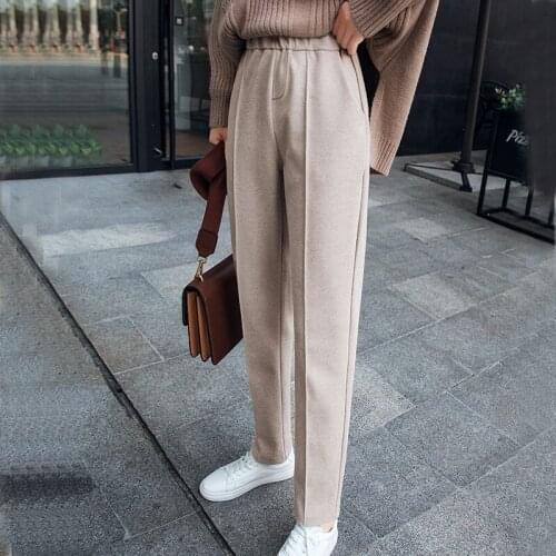 LIBERJOG Woman Harem Pants Casual Loose Elastic Mid Waist Wide Leg Ankle Length Spring Autumn Large Size Denim Pants Female