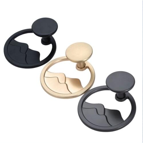 1pc Single Hole Knob Mountain pattern Mini Handle Golden/black/Grey Pull Solid Brushed Alloy Ring screw Cabinet Drawer hardware