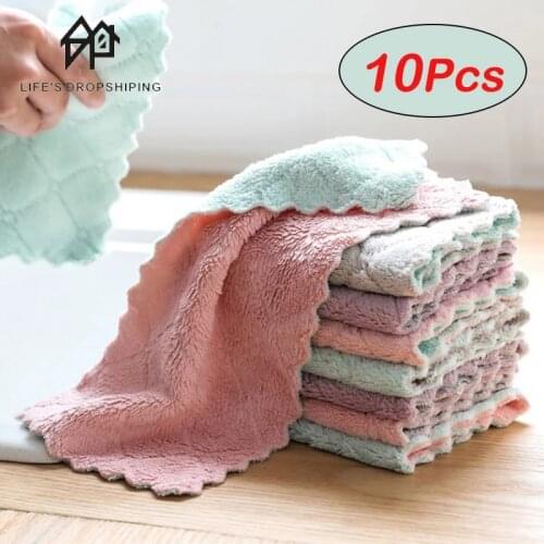 10pcs Super Absorbent Kitchen Towels Soft Microfiber Cleaning Cloths Non-stick Oil Dish Cloth Rags Kitchen Household Dish Towel