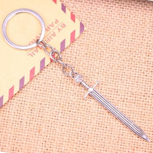 20pcs New Fashion Keychain 66*15 mm sword cat Pendants DIY Men Jewelry Car Key Chain Ring Holder Souvenir For Gift