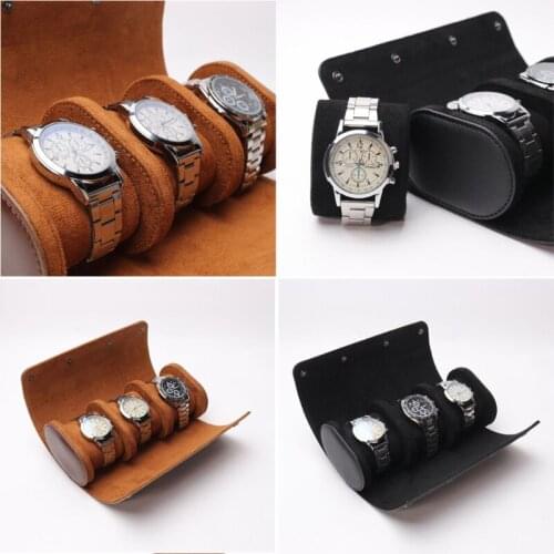 3 Slots Watch Roll Travel Case Portable Leather Watch Storage Box Slid in Out F3MF