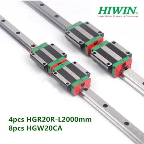 4pcs Original HIWIN Linear guide Rail HGR20 2000mm + 8pcs HGW20CA flanged block carriage bearings for CNC