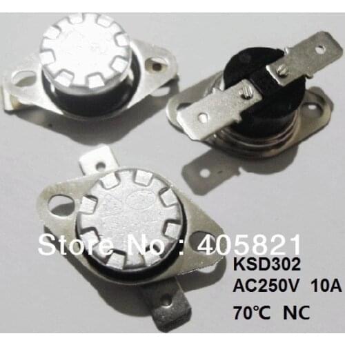AC250V 10A 70Celsius N/C Snap Action Thermostat KSD302 50Pcs