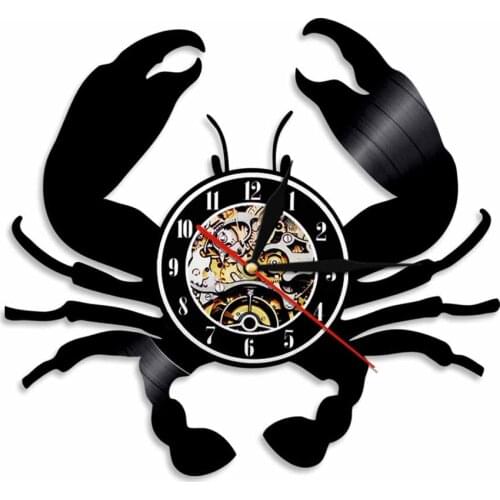 Crab Clock Animal Clock Cancer Sign Clocks Kitchen Decor LED Light Vinyl Record Animal Nursery Art Decor Horoscope Clock