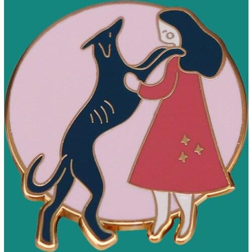 Beautiful Girl And Dog Enamel Pins Brooch Collecting Cartoon Lapel Badges Men Women Fashion Jewelry Gifts Adorn Backpack Collar