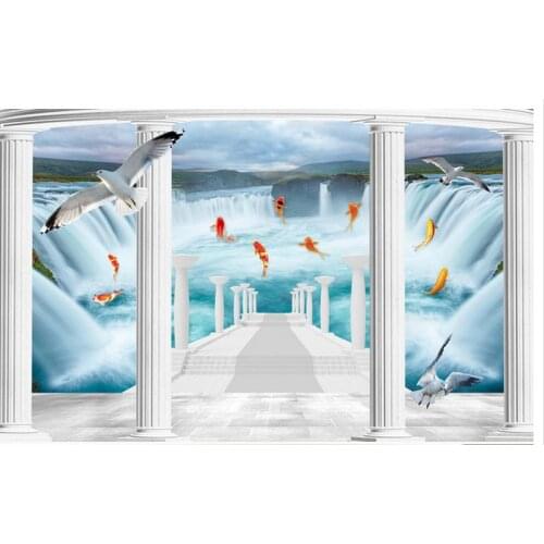 Customized 3d photo wallpaper 3d TV wallpaper murals 3 d waterfall fish wall painting living room wallpaper decration