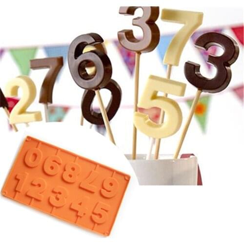 Numbers Shape Lollipop Silicone Mold for DIY Handmade Pop Sucker Sticks Lolly Candy Chocolate Mold With Stick Shape