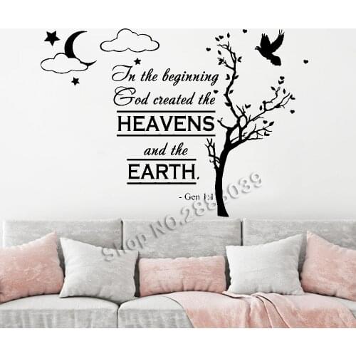 Creative Decal Bible Verse Psalm Genesis 1:1 In The Beginning God Removable Vinyl Wall Sticker Living Room Sofa Backdrop LA836