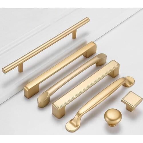 Matt Gold Door Knobs and Handles for Furniture Cabinets and Drawers Aluminium Alloy Modern Kitchen Cupboard Handles Pulls