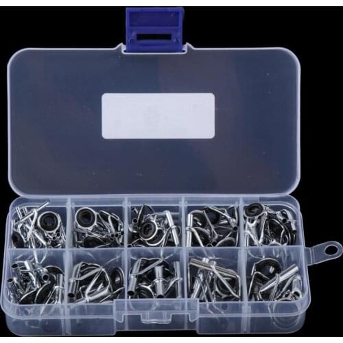 80pcs/set Spinning Rod Guides Tip Ceramic Guides w/ Eyelets Stainless Steel Fishing Rod Guides Replacement Parts Kit w/ Box