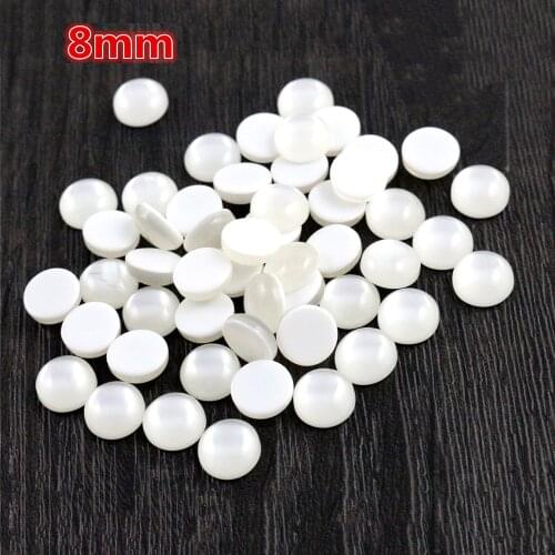New Fashion 40pcs 8mm White Color Flat Back Resin Cabochons Cameo V6-26