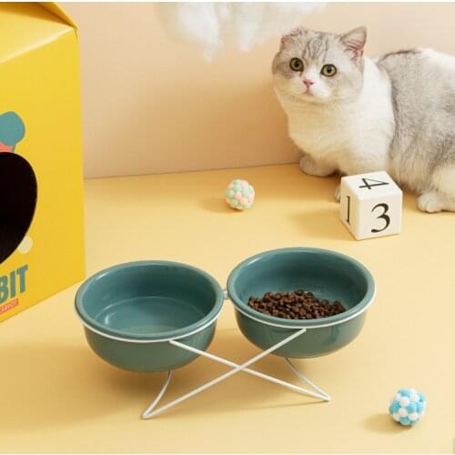 New High-end Pet Bowl Iron Shelf Ceramic Feeding and Drinking Bowls for Dogs and Cats Pet Feeder Accessories
