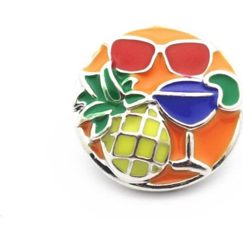 New Arrived 10pcs/lot Enamel Silver Summer Pineapple Beverages Snap Buttons Fit 18mm DIY Snap Bracelet Necklace Jewelry Making