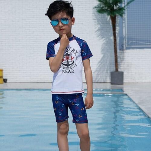 New cute cartoon printed childrens swimsuit three piece set cross border long sleeve boys' split swimsuit