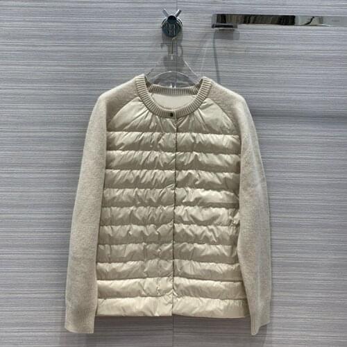 Top Quality Light 2021 Winter Women Luxury Casual High-end Cashmere Knitted Sleeve Warm Soft Down Jacket