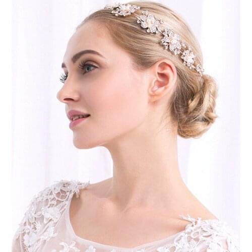 OKILY Fashion Crystal Rose Gold Bridal Headband Beautiful Alloy Flower Headdress for Bride Bridesmaid Hairband Dress Accessories