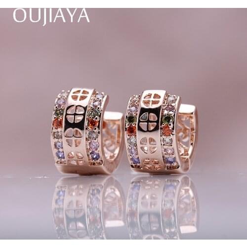 OUJIAYA Arrivals Hollow 585 Rose Gold Dangle Earrings Women Natural Zircon Round Drop earrings Wedding Birthday Gift Jewelry A24
