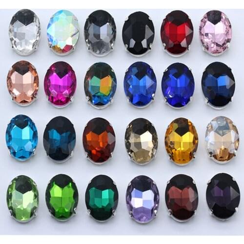 All-size Oval flatback sew on claw rhinestones crystal glass stone sewing rhinestone jewels silver base button DIY wedding dress