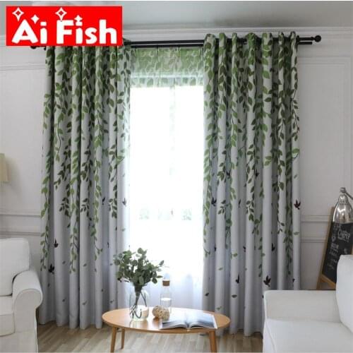 Pastoral Classic Turquoise Leaves Birds Children Bedroom Curtains Thermal Insulated Blackout Curtain for Living Room wp207-50