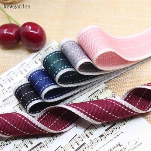 Kewgarden Handmade Tape 10mm 3/8" 22mm 1/8" 35mm Stripe Denim Ribbons DIY Bow-tie Cotton Satin Ribbon Trims for Sewing 20 Yards