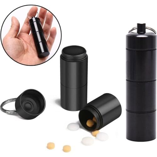 Portable Aluminum Survival Waterproof Pill Box Container Medicine Storage Case First-Aid Bottle With Key Ring Travel Kits