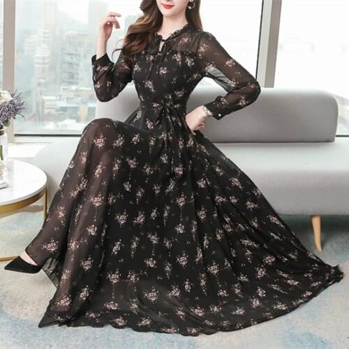 Casual 4XL Plus Size Floral Chiffon Boho Dress Spring Autumn Vintage Women Maxi Dresses Loose Party Bodycon Vestidos