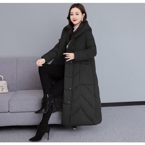 Retro Padded Down Coat Women 2021 Winter New National Style Loose Warm Long Over-the-knee Padded Jacket