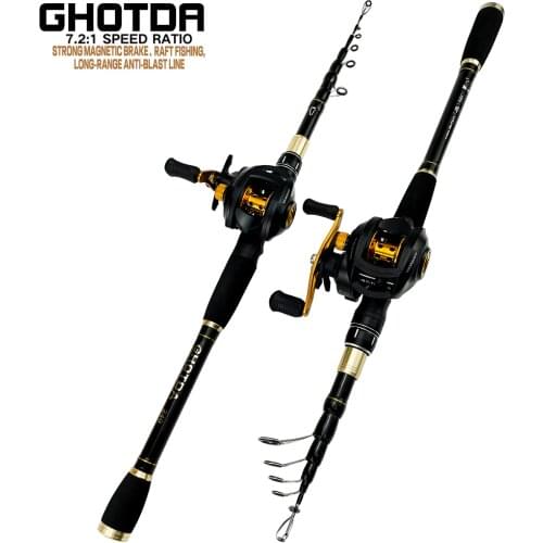 GHOTDA Lure Fishing Rod and Baitcasting Reel Carbon Spinning Lure Rod and Casting Fishing Reel Sets Pesca