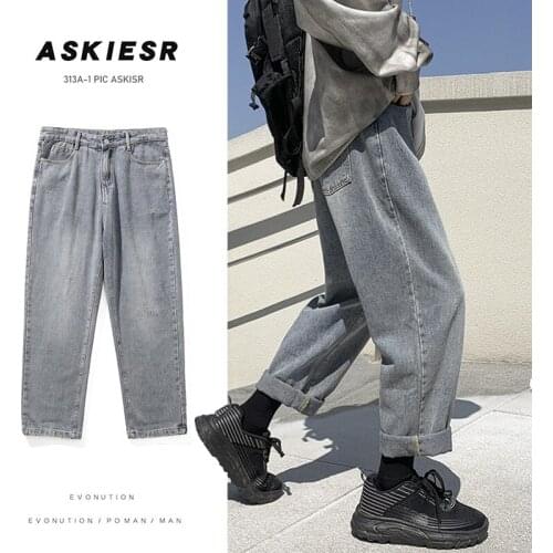 2021 spring new mens jeans gradient loose straight-leg pants male port style neutral trend all-match trousers